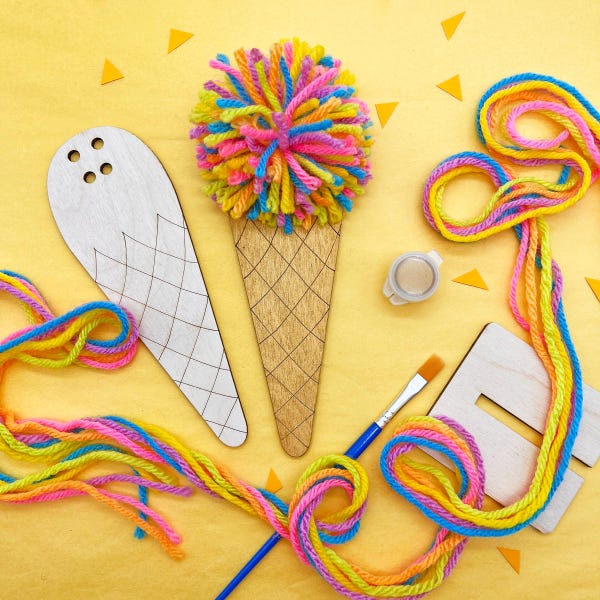 Kit de manualidades para fiesta de helados: Guirnalda de pompones con pintura e hilo - Recuerdos de fiesta