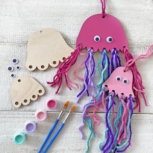 Jellyfish Kid Craft - Paint and Yarn Included - Mermaid Party Activity