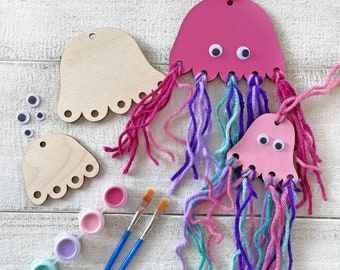 Jellyfish Kid Craft - Paint and Yarn Included - Mermaid Party Activity