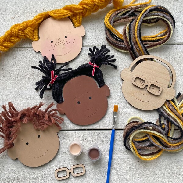 MAKE A FACE - Self-Portrait Craft Kit - Diversity Lesson for Kids - Paint and Yarn Included