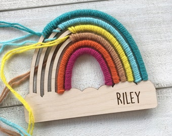 Personalized Rainbow Craft Kit - Lasercut Wood - Yarn & Tools included!