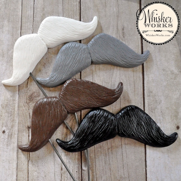 XL Mustache on a Stick - Plastic Photo Booth Prop - Black, Brown, Gray or White, Rainbow