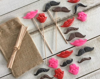 Photo Booth Prop Kit - Set of 20 Plastic Mustaches and Smiles