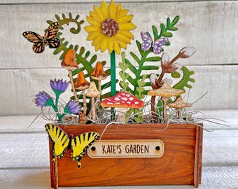 Fairy Garden Flower Box with Mushrooms - Choose Butterflies, Fairies or Hummingbirds