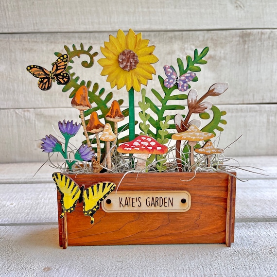 Fairy Garden Flower Box with Mushrooms - Choose Butterflies, Fairies or Hummingbirds