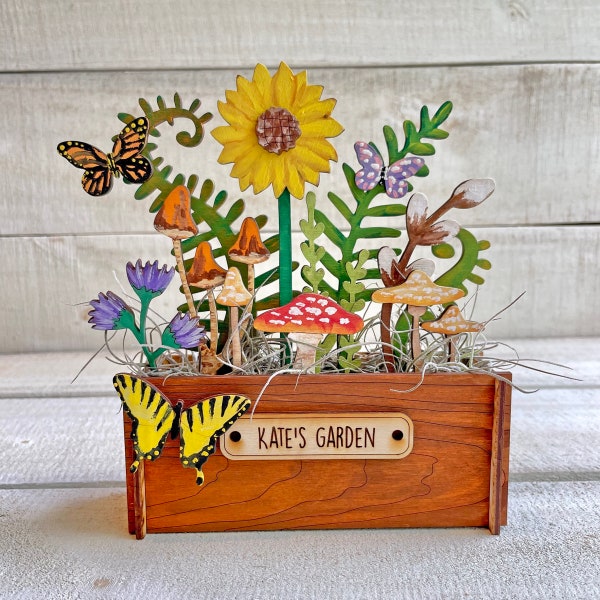 Boîte à fleurs Fairy Garden avec champignons - Choisissez des papillons, des fées ou des colibris