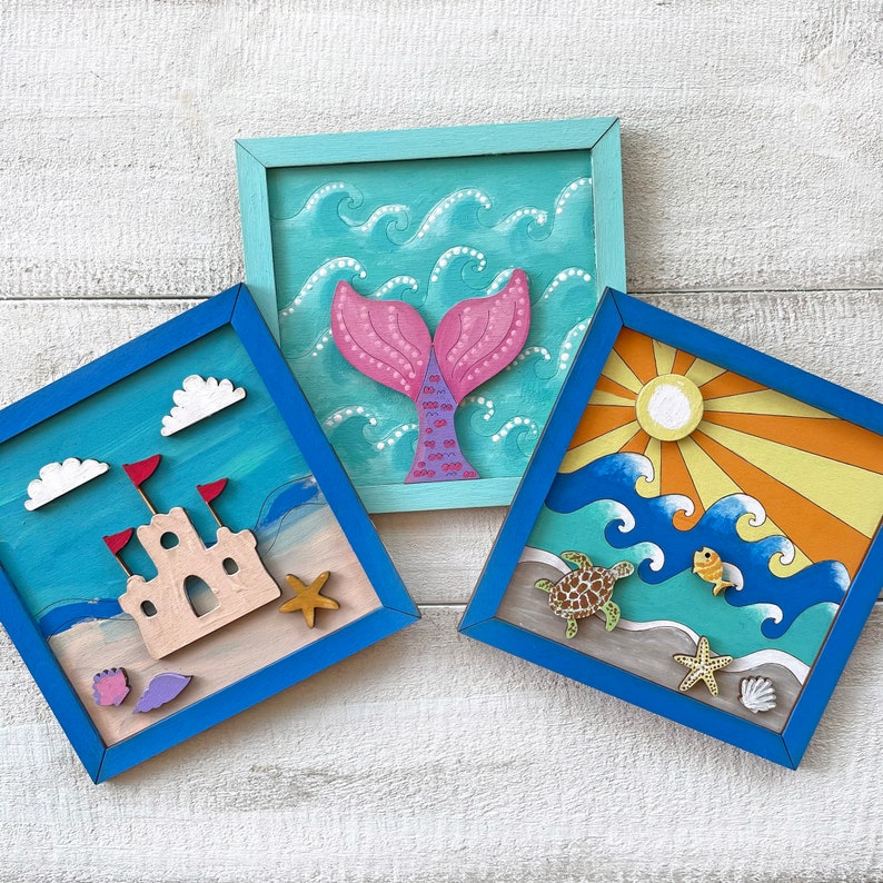 Summer & Beachy Art Framed Wood Painting Crafts Made in Etsy
