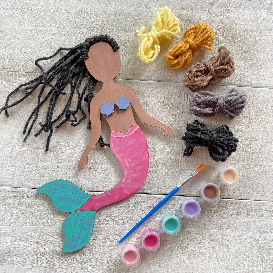  WEBEEDY 4 Set Mermaid Painting Craft Kit Mermaid Self-Portrait  Paint Set Make Your Own Colorful Hair Mermaid DIY Mermaid Crafts with  Colors Rainbow Wool Yarn for Kids : Toys & Games