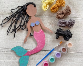 Mermaid Self-portrait Craft Kit - Paint and Yarn Included