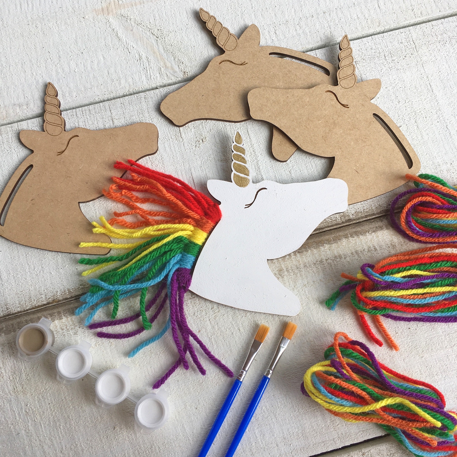 Rainbow Unicorns Kid Craft Paint and Yarn Included White - Etsy