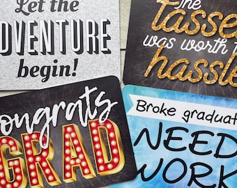 Graduation - Plastic Photo Booth Phrases - Set of 2 Photobooth Prop Signs