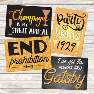 Gatsby Party Photo Booth Signs: Roaring 20s Props, Set of 2