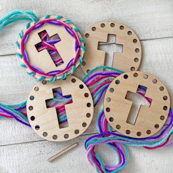 Easter Cross Circles Wood Project for Kids Complete Yarn Craft Kit