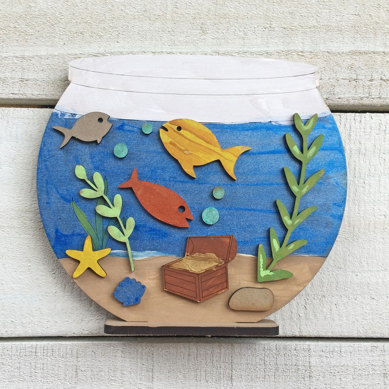 Fish Bowl Kid Craft Lasercut Wood Aquarium Ready to Be Etsy