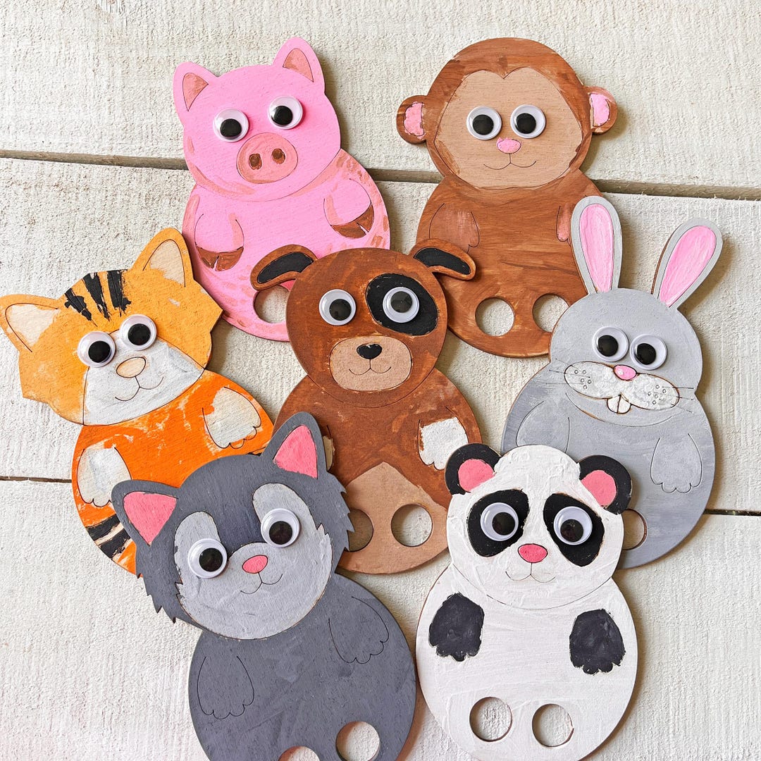 Craftable Instruments Animals Finger Animal Craft Kit: Wooden Zoo & Farm Animals - Party Favors - Etsy