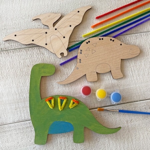 Rainbow Dinosaurs Kid Craft - Paint, Brush & Pipe Cleaners Included - 3 Dinos!