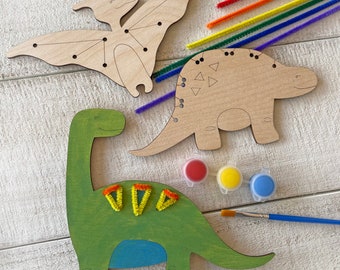 Rainbow Dinosaurs Kid Craft - Paint, Brush & Pipe Cleaners Included - 3 Dinos!