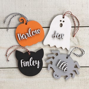 Large Boo Basket Tags - Personalized Wood Halloween tags or decor - Pumpkin, Ghost, Cat or Spider