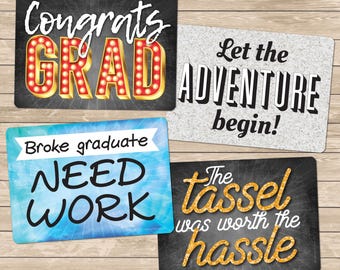 Graduación - Frases de plástico para fotomatón - Juego de 2 carteles de utilería para fotomatón