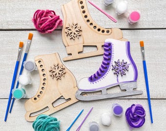 Ice Skating Craft Kit - Paint and Yarn Included - Birthday Party Favors