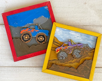 Monster Truck Art - Framed Wood Painting Craft - Made in America