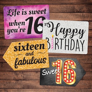 Sweet 16 Mix - Plastic Photo Booth Phrases - Set of 2 colorful signs