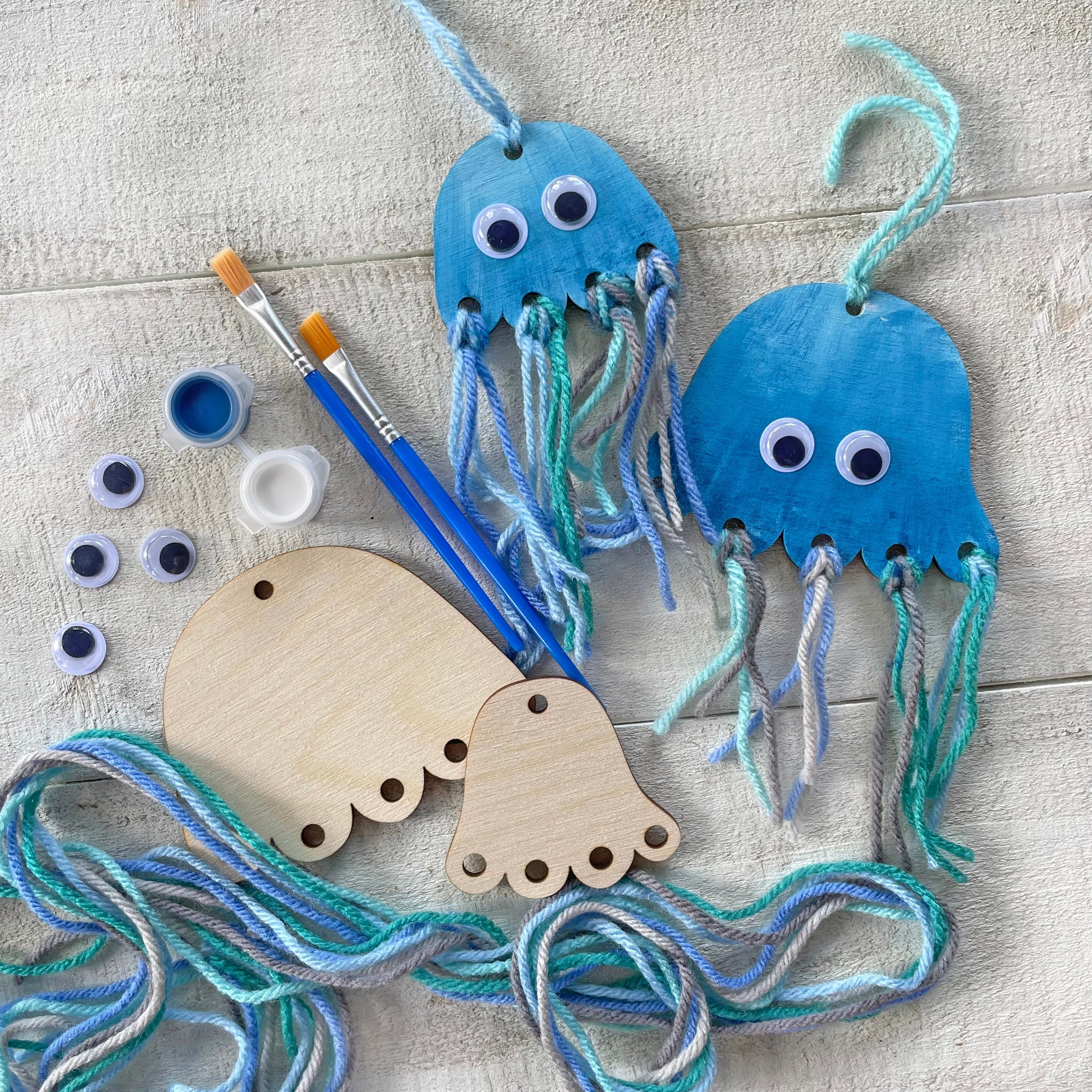 Jellyfish Kid Craft - Paint and Yarn Included - Mermaid Party Activity