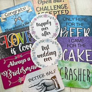 Wedding Mix - Plastic Photo Booth Phrases - Pick Single Signs or the Full set of 5 colorful signs