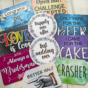 Wedding Mix - Plastic Photo Booth Phrases - Pick Single Signs or the Full set of 5 colorful signs