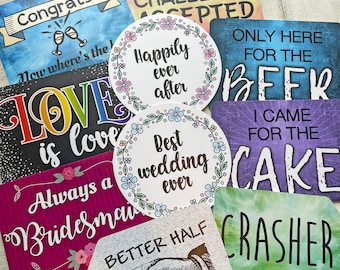 Wedding Mix - Plastic Photo Booth Phrases - Pick Single Signs or the Full set of 5 colorful signs