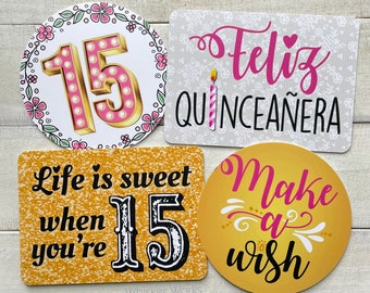 Quinceañera Mix - Plastic Photo Booth Phrases - Set of 2 colorful signs