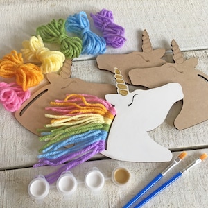 Regenbogen Einhörner Kid Craft - Farbe und Garn inklusive - Pastellfarben, Neon und helle Farben