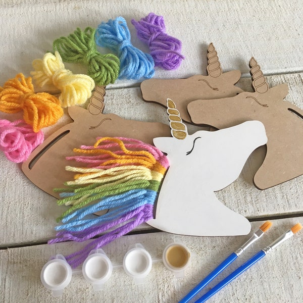 Rainbow Unicorns Kid Craft - Paint and Yarn Included - Pastel or Bright Colors