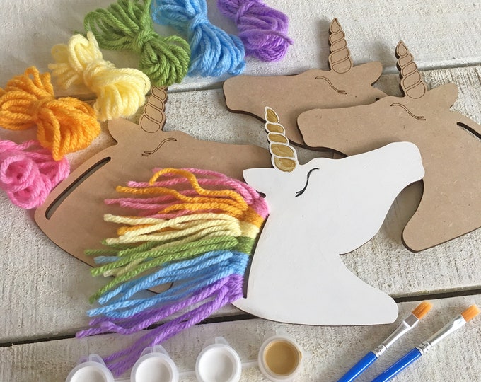 Rainbow Unicorns Kid Craft - Paint and Yarn Included - Pastel or Bright Colors