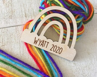 Personalized Rainbow Ornament Craft Kit - Wood - Yarn & Tools included!
