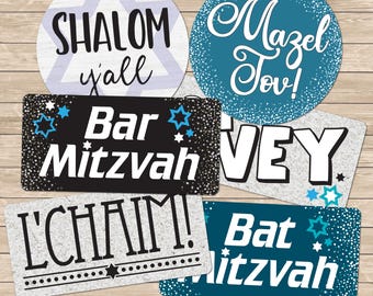 Bar Mitzvah / Bat Mitzvah - Plastic Photo Booth Phrases - Colorful Prop Signs