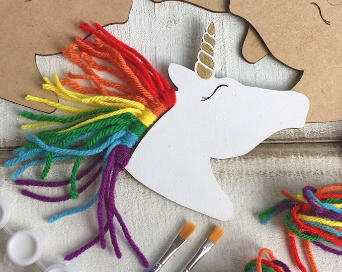 Rainbow Unicorn Craft Kit – Paint and Yarn DIY Project and Party Favors