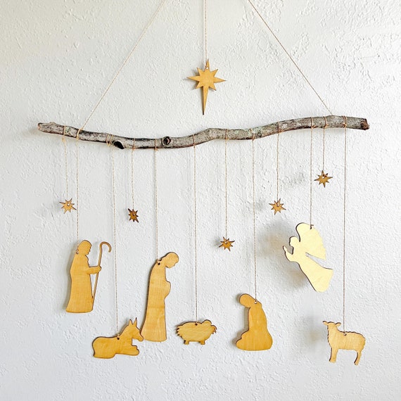 Nativity Hanging Mobile Craft Kit: Gold Paint & Cord Included - DIY Christmas Decor