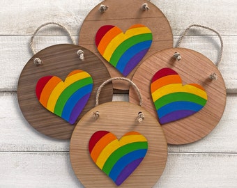 Rainbow Heart Sign - Pride Decor - Hand painted wood