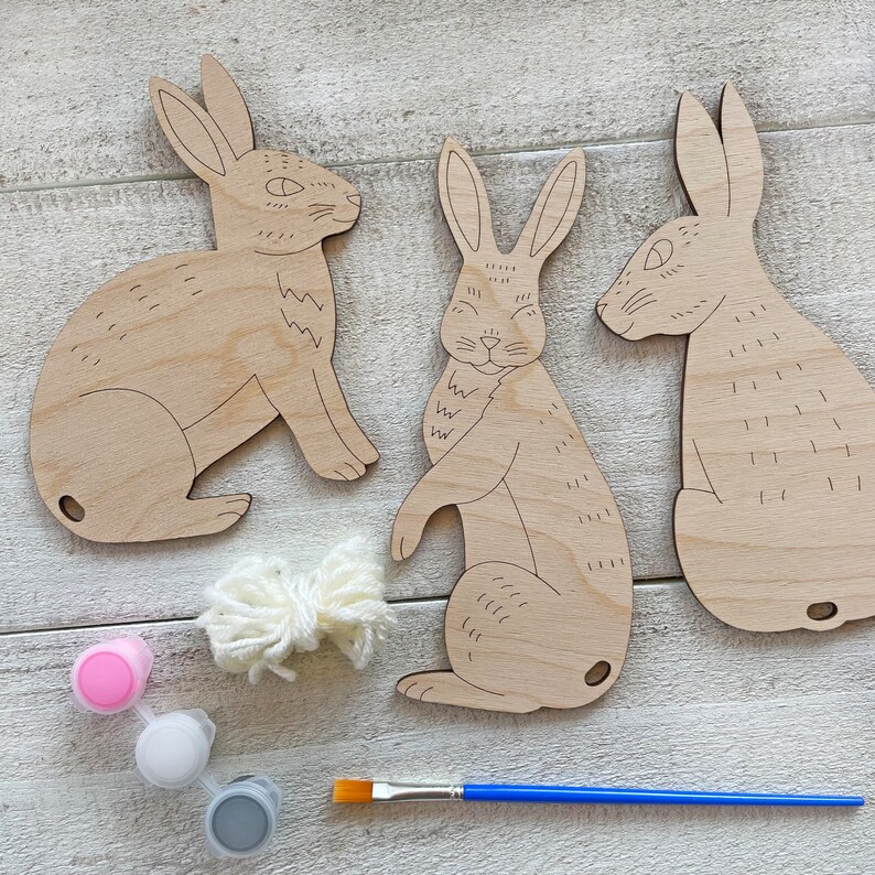 Bunny Craft Kit Paint, Brush & Yarn Included 3 Bunnies image 4