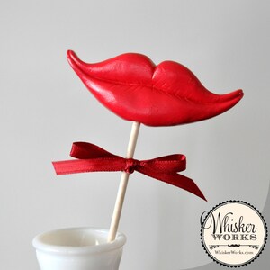 Smile Prop - The Coquette - Photo Booth Smile on a Stick Prop - Choose RED or PINK