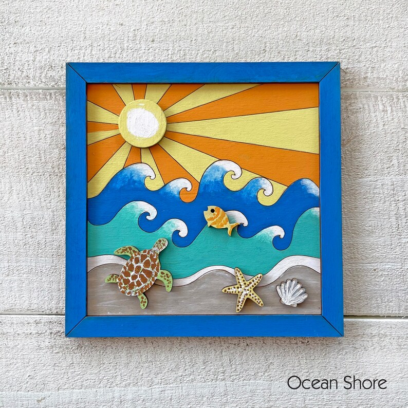 Summer & Beachy Art Framed Wood Painting Crafts Made in America image 3