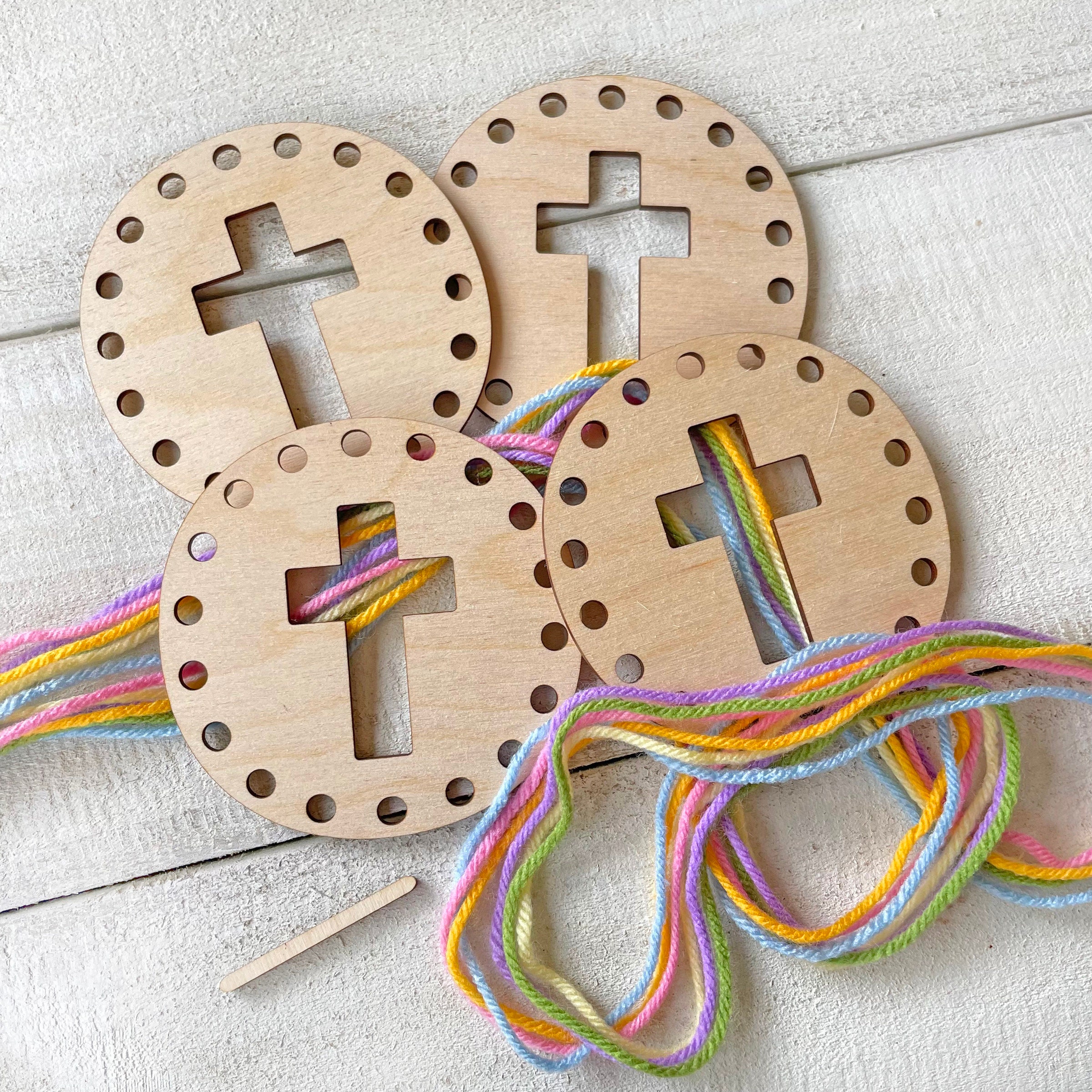 Easter Cross Circles Wood Project for Kids Complete Yarn Craft Kit 