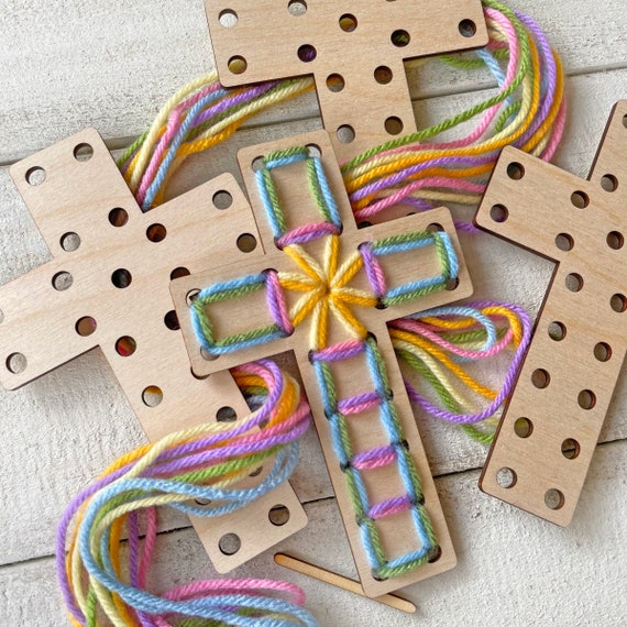 Easter Crosses Wood Project for Kids Complete Yarn Craft Kit 