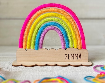 Neon Rainbow Craft Kit: Yarn & Tools Included - DIY Wood Art with many color options