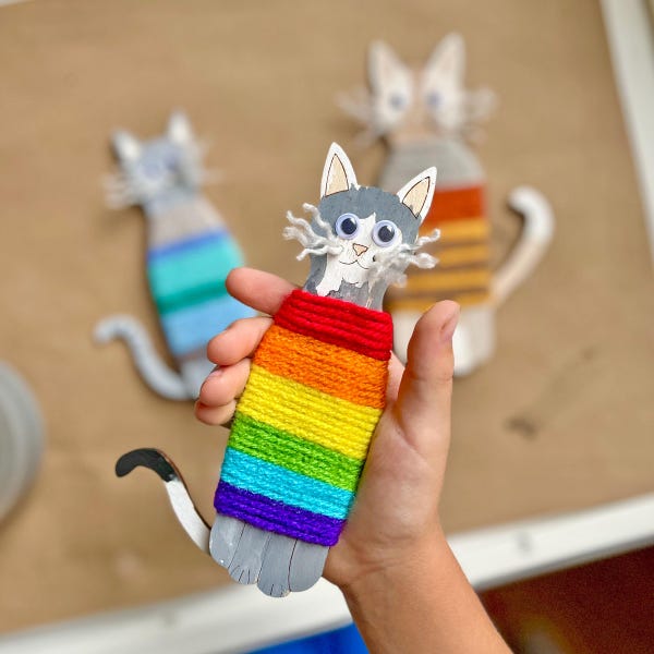 Katzen in Pullover Bastelset - Farbe und Garn inklusive - Pastellfarben, Neon und leuchtende Farben