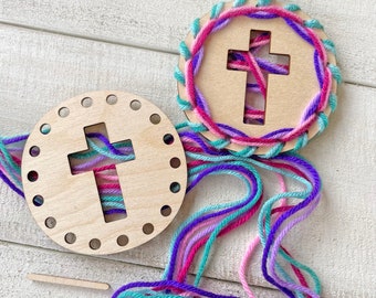 Easter Cross Circles - Wood Project for Kids - Complete Yarn Craft Kit