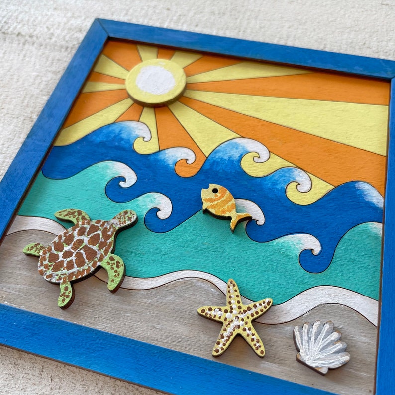 Summer & Beachy Art Framed Wood Painting Crafts Made in America image 4