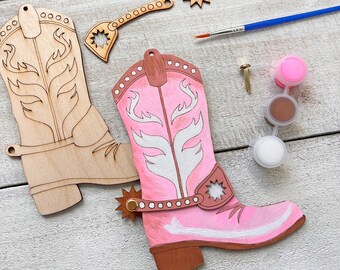 Cowgirl Party Favors - Classic Boot Craft Kit: Paint & Brush Included
