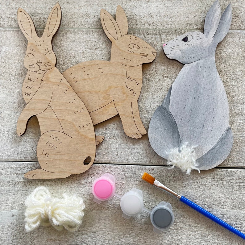 Bunny Craft Kit Paint, Brush & Yarn Included 3 Bunnies image 7